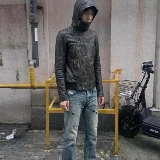 헬무트랭 00ss 아카이브 닌자 후드 사선 집업 램스킨자켓