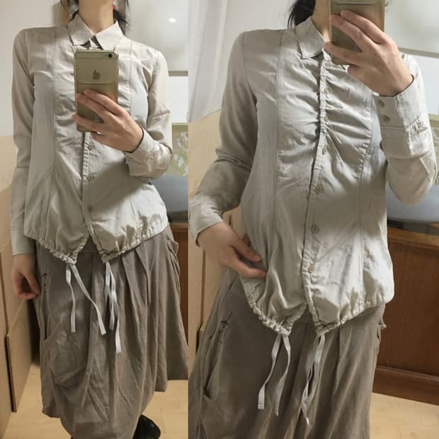 [직수입] 빈티지 mfg 시어 셔링 블라우스 오이스터 