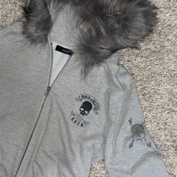 해골 큐빅 퍼 후드집업 펑크