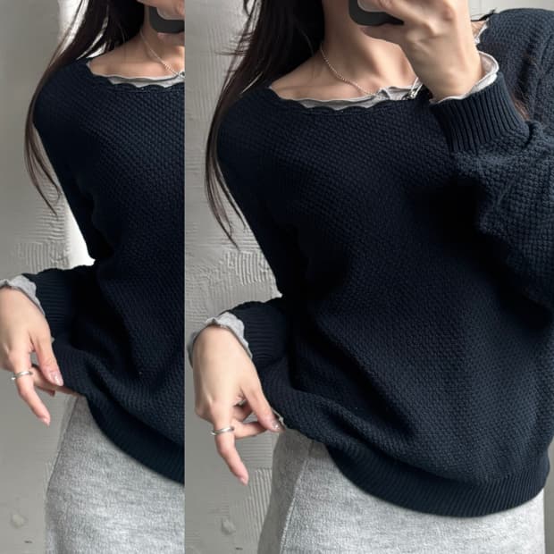 A.P.C 아페쎄 프릴 네이비컬러 코튼 니트