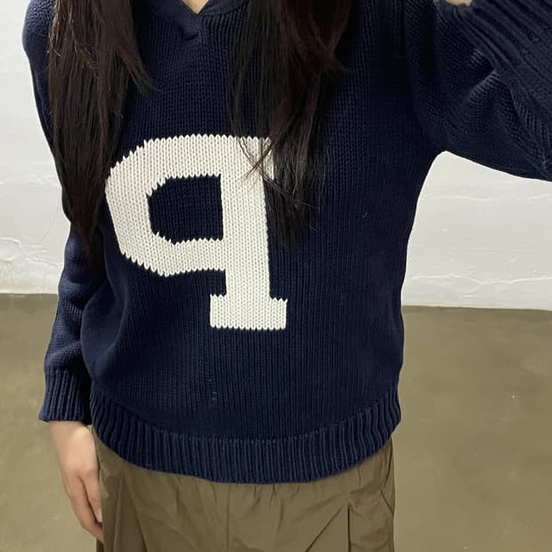 폴로 랄프로렌 네이비 P 자수 니트 M