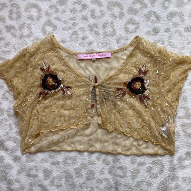 Yellow bead detail bolero cardigan