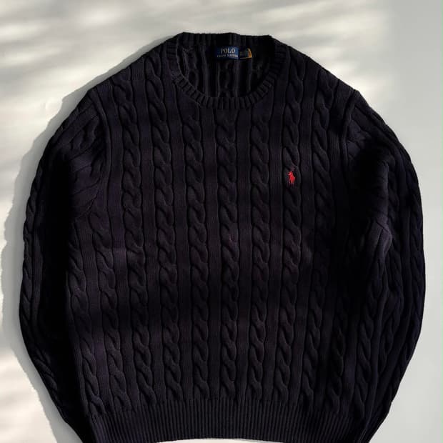 [XXL] 폴로 랄프로렌 네이비 코튼 케이블 니트 스웨터