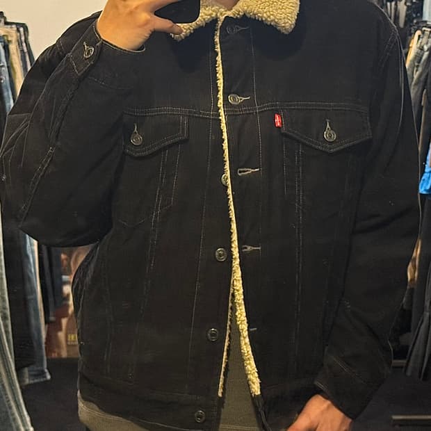 리바이스 70520 골덴 코듀로이 블랙 양털 아이보리 쉐르파 트러커 M