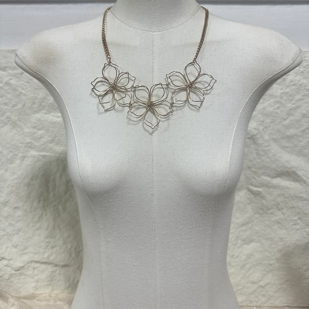 빈티지  와이어랩핑 플라워 쿠바체인 목걸이