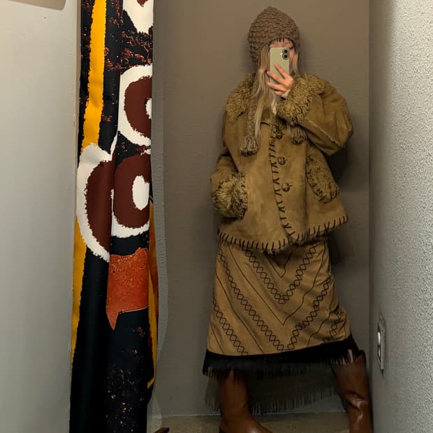 빈티지 프린지 미디스커트