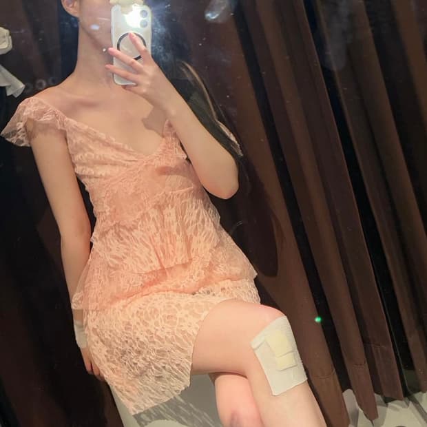 자라 살구핑크 레이스 원피스