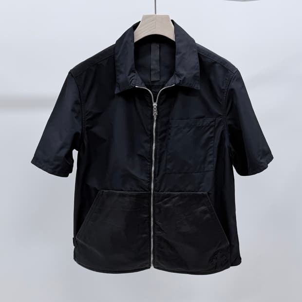 [S+급/M] 크롬하츠 나일론 레더패치 집업 반팔 셔츠 블랙
