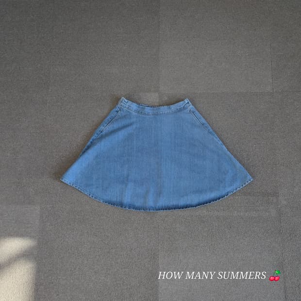 브라우니 데님 플레어 스커트 F 연청 A라인 밴딩 미니 빈티지