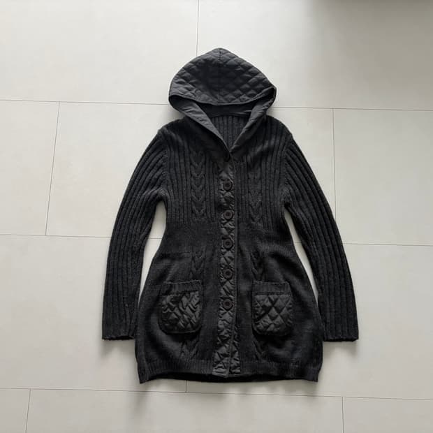 quilted hood knit cardigan