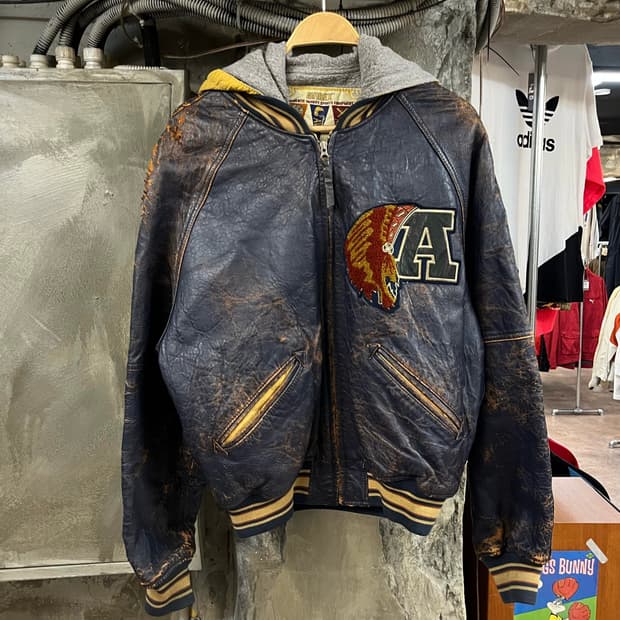 아비렉스 90s 인디언 가죽 헤비 자켓 네이비 M #csz1763 