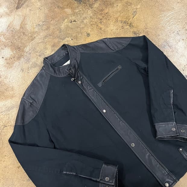 [정품/100] perry ellis 블랙 레더 배색 자켓 b13