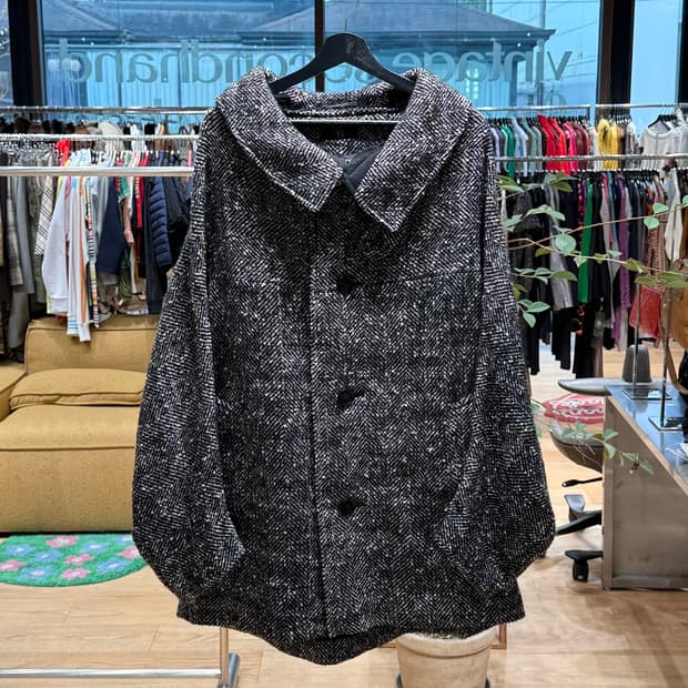 y’s 슬러브 얀 헤링본 미들 울 케이프 코트