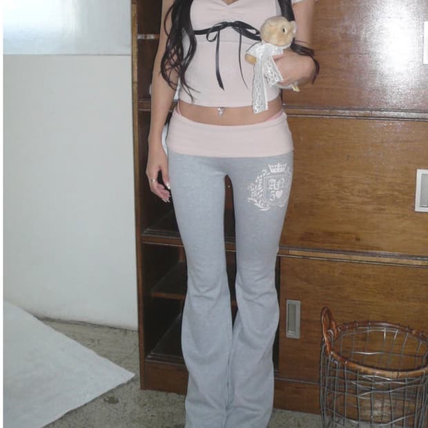 엔젤넘버 555 부츠컷 폴디드 팬츠- 그레이 S