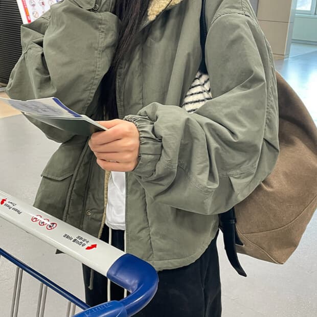 [택o 새상품] 나이니 카터 숏패딩 야상 점퍼 카키