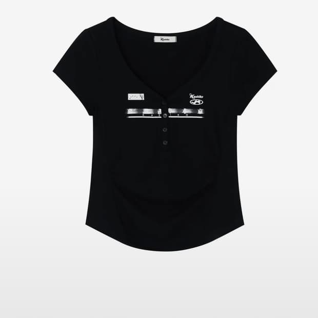 카시코 Zen Button Henley Neck Top black