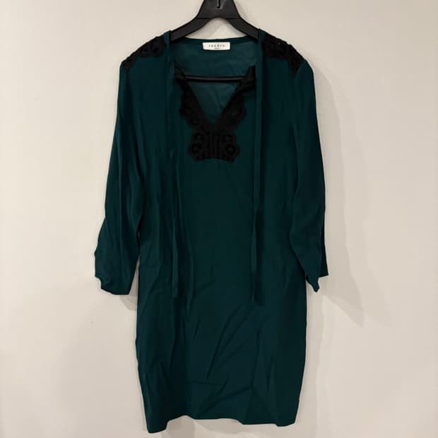 산드로 레이스 장식 원피스 다크 그린