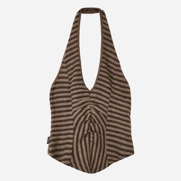 세릭 플러피 스트라이프 슬리브리스 홀터넥