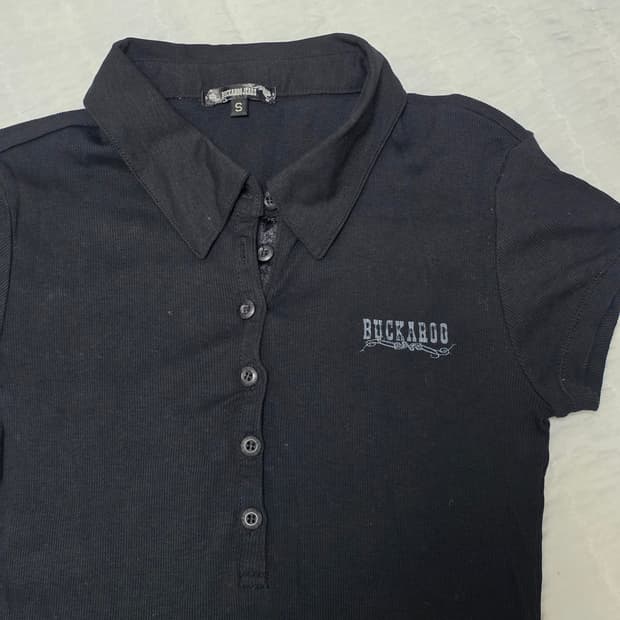버커루 빈티지 00s y2k 블랙 카라넥 롱슬리브 반팔티셔츠