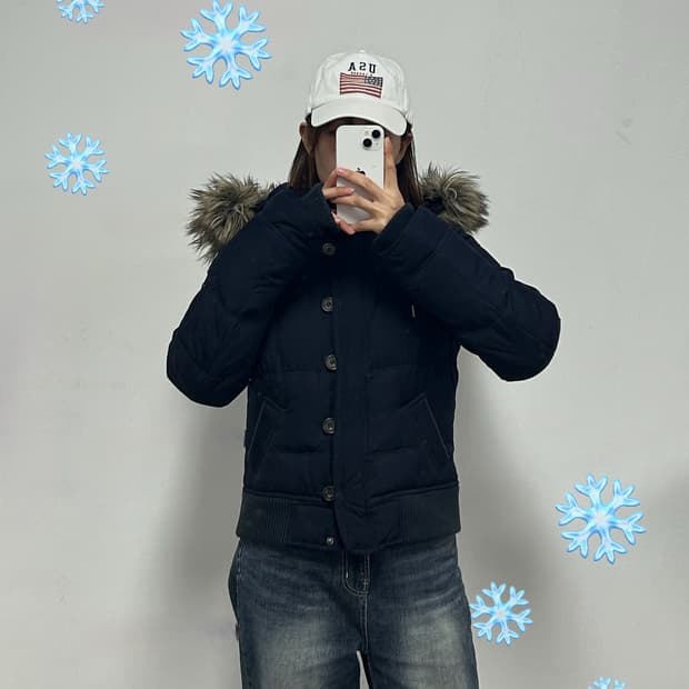 아베크롬비 울프죠 후드 퍼 패딩 점퍼 네이비 