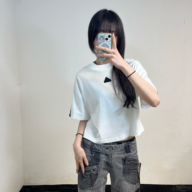 Adidas white three stripes crop t-shirt 