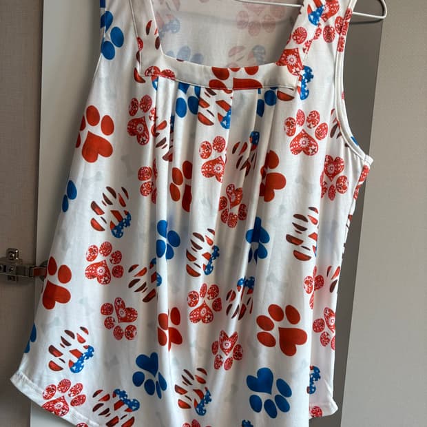 일본 빈티지 강아지 발바닥 프린팅 민소매 티셔츠 