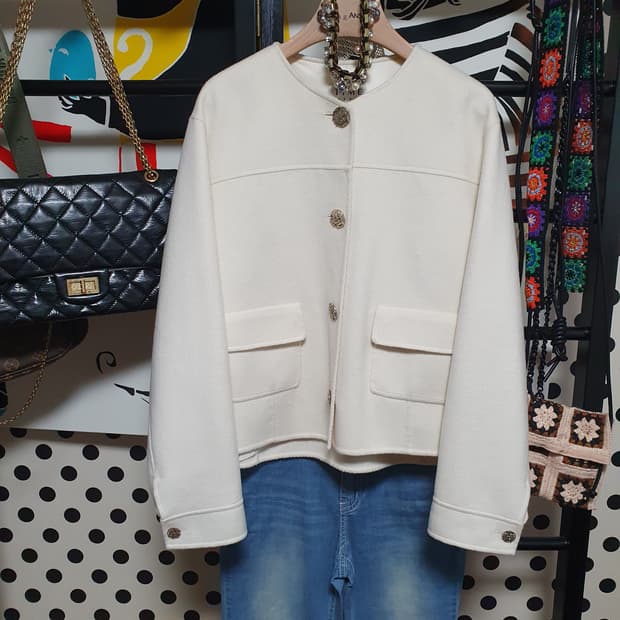 TIME 타임  아이보리 캐시 핸드메이드 자켓