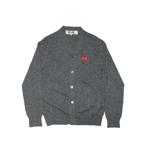 [정품]꼼데가르송 그레이 가디건 레드 와펜