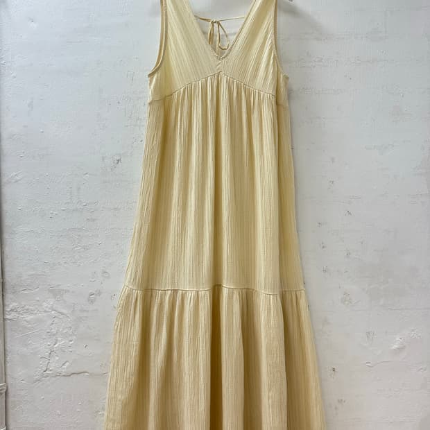 일본빈티지 레몬 버터 크링클 텍스처 티어드 슬리브리스 원피스 