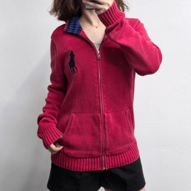 [프립]XL(18~20)/빅포니 폴로 랄프로렌 니트집업 레드