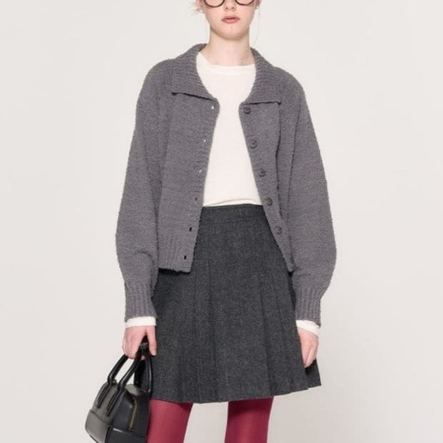 부클 래글런 카라 가디건 [NAVY] M