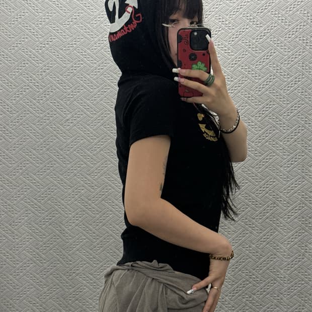 빈티지 재팬 Y2K 락펑크 키치 갸루 반팔 후드집업 K0504