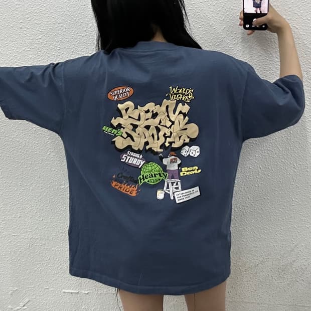 밴데이비슨 백프린팅 뮤트블루 반팔 XL
