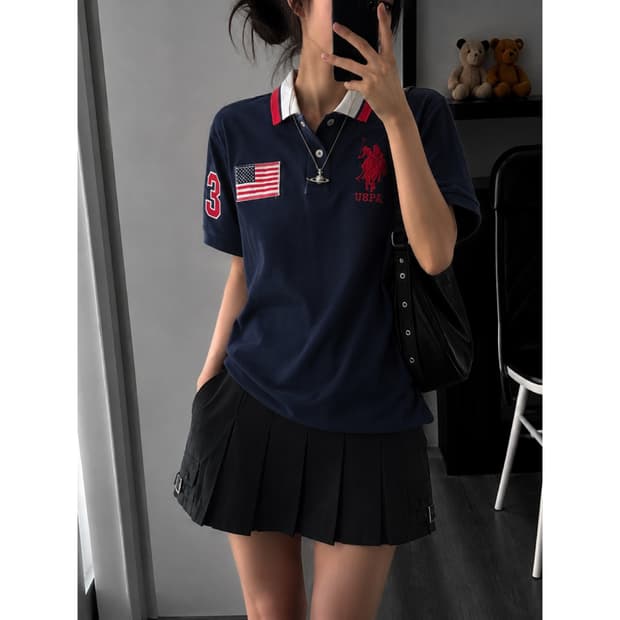 Us 폴로 빅로고 네이비 반팔 카라티