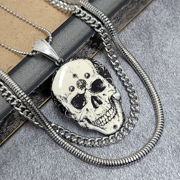 스컬 해골 빈티지목걸이