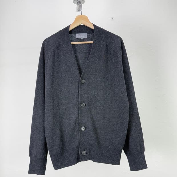 마가렛호웰 차콜 메리노 울 하이 브이넥 니트 가디건