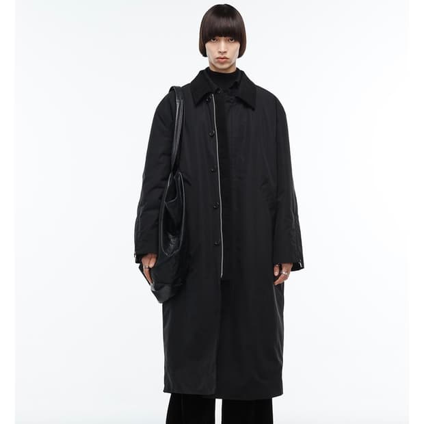 알렌느 24fw 패디드 롱 맥 코트 블랙