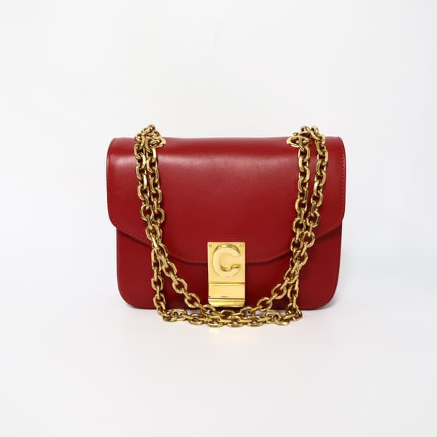 셀린느 레드 금장 C로고 체인 숄더백 스몰