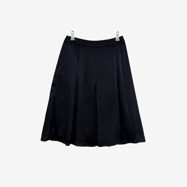 Sheer Layered Pleats Midi Skirt - Black