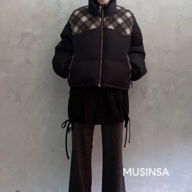 스컬프터 체크 패딩 블랙 M