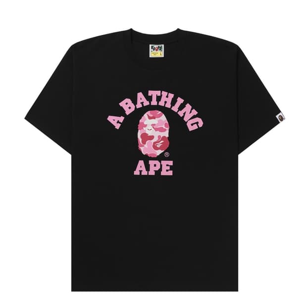 베이프 ABC 카모 컬리지 티셔츠 블랙 핑크 L