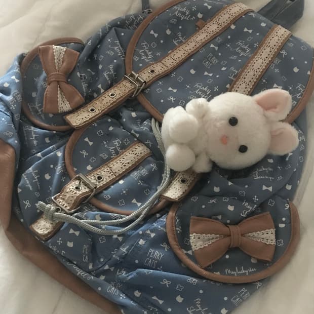 모리걸 y2k 고양이 패턴 가방 백팩 하늘색 빈티지 일본 헤이세이