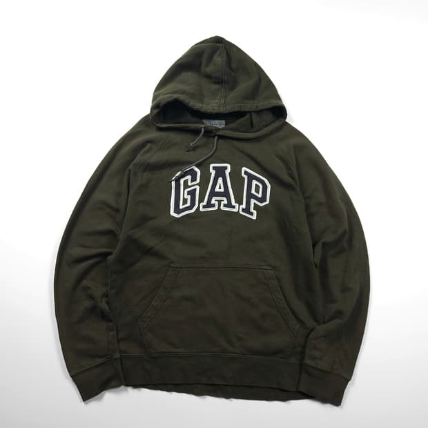 갭 빅로고 올드스쿨 카키 후드 티셔츠 (M)