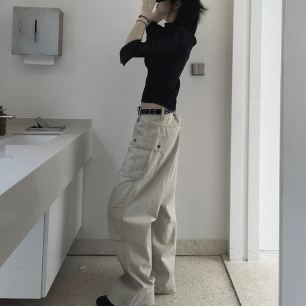 여유 그리드 딥 다잉 카고 팬츠M