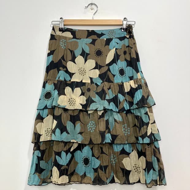 일본 빈티지 플라워 패턴 캉캉 레이어드 미디 스커트