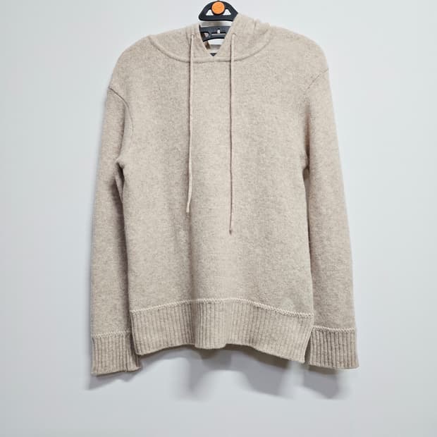 지컷 베이지 니트 후드티 모혼방