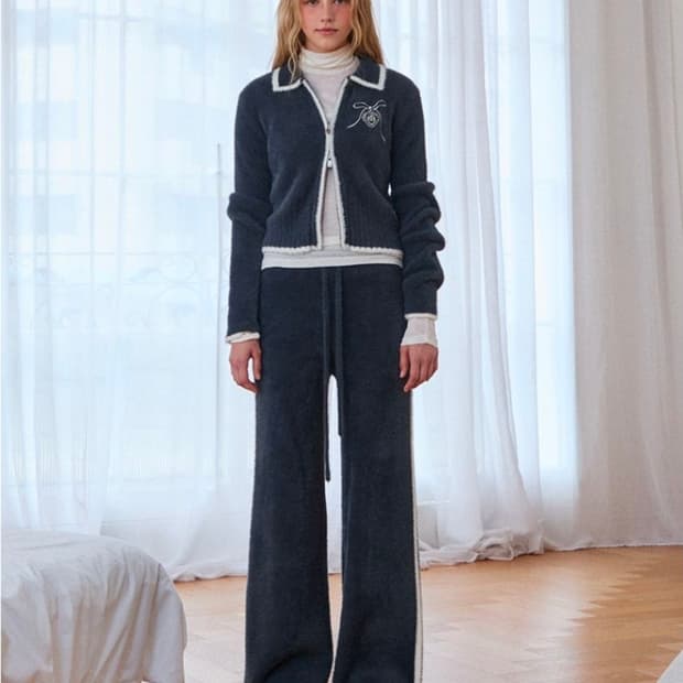 에고이스트 25ss 라인배색 니트 와이드 밴딩 팬츠 55size