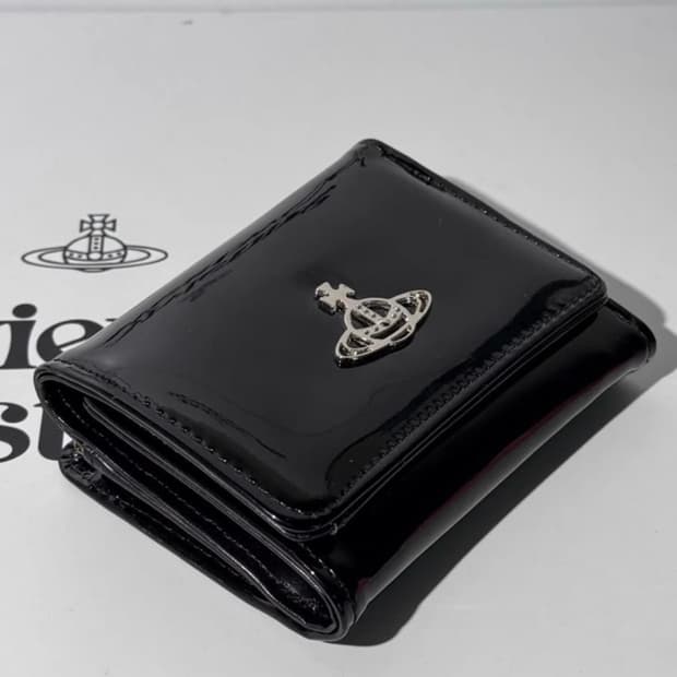 비비안웨스트우드 아카이브 은장 orb 애나멜 블랙 레더 하프월렛 반지갑