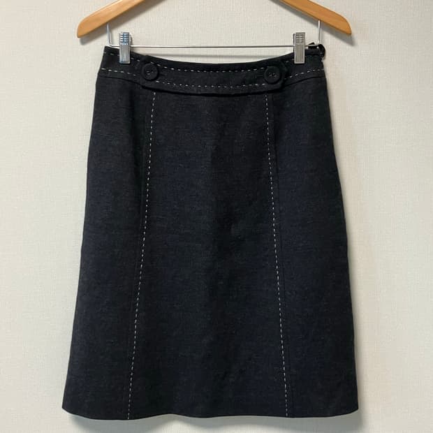 빈티지 버튼 미디 울 스커트