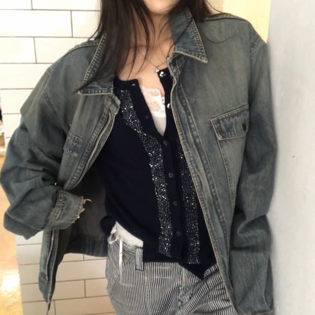 수작업 비즈 캐시미어 100 가디건 / 여성 L (남성 M 추천)